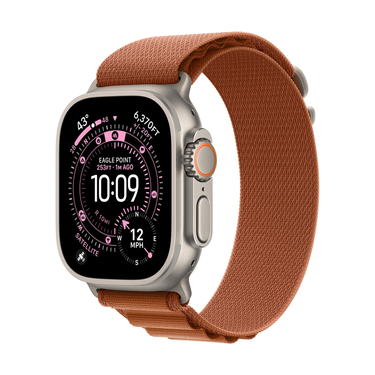 Apple Watch Ultra 3 (2025), 49 мм корпус из титана цвета «Natural», ремешок Alpine Loop размера S цвета «Terra Cotta»