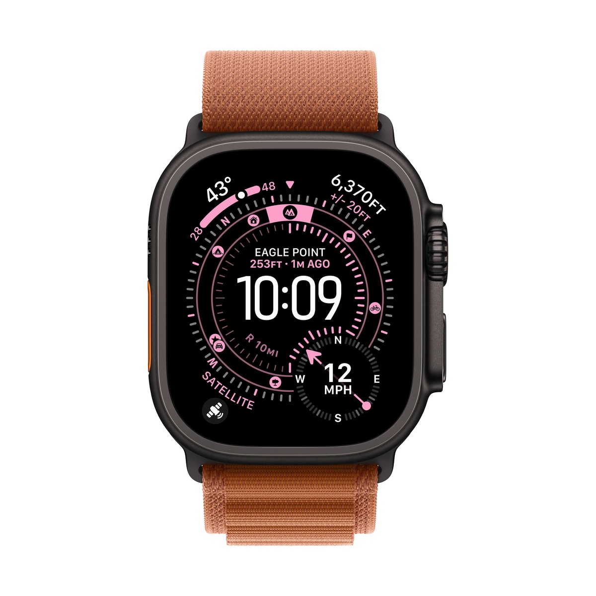 Apple Watch Ultra 3 (2025), 49 мм корпус из титана цвета «Black», ремешок Alpine Loop размера L цвета «Terra Cotta»
