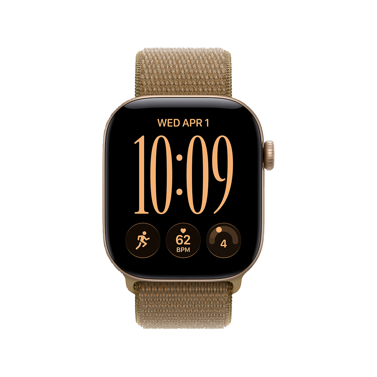 Apple Watch Series 12, 42 мм корпус из алюминия цвета «Light Gold», ремешок Sport Loop цвета «Olive»
