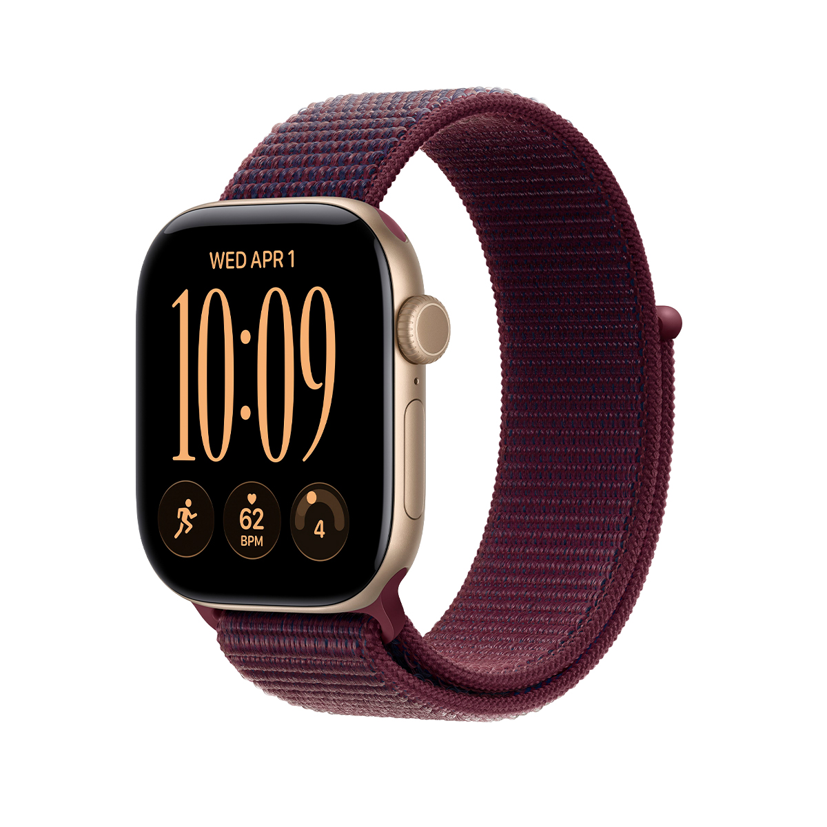 Apple Watch Series 12, 42 мм корпус из алюминия цвета «Black», ремешок Sport Loop цвета «Burgundy Plaid»