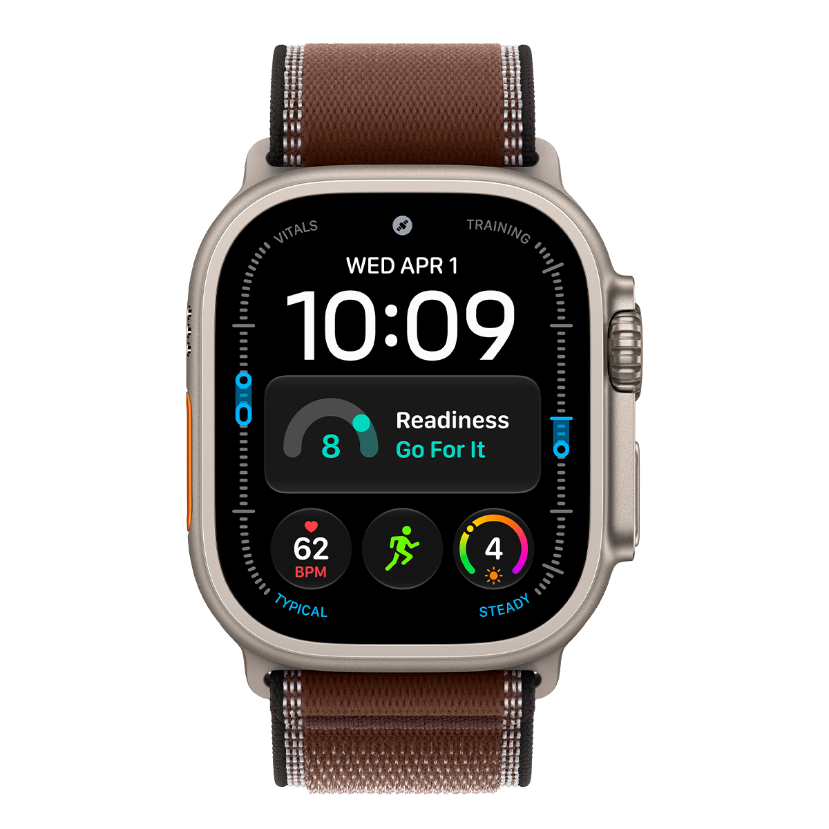 Apple Watch Ultra 4, 49 мм корпус из титана цвета «Natural», ремешок Trail Loop цвета «Dark Umber» размера S/M