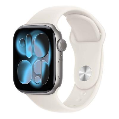 Apple Watch Series 11, 42 мм корпус из алюминия цвета «Space Gray», ремешок Sport Band цвета «Starlight»