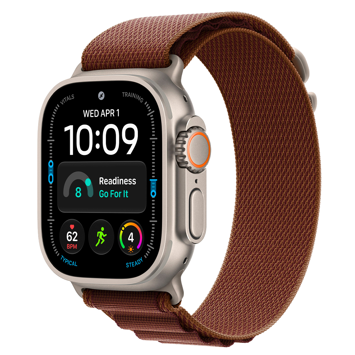 Apple Watch Ultra 4, 49 мм корпус из титана цвета «Natural», ремешок Alpine Loop цвета «Burgundy» размера M